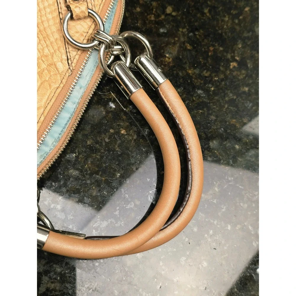 Coach Madison Sophia Satchel M Tan Python Embossed Leather Silver Chain Luxury